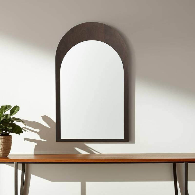 HomeRoots 36" Brown Solid Wood Arch Framed Accent Mirror - 23.00 in. x 36.00 in. x 1.00 in. - 23.00 in. x 36.00 in.  x 1.00 in.