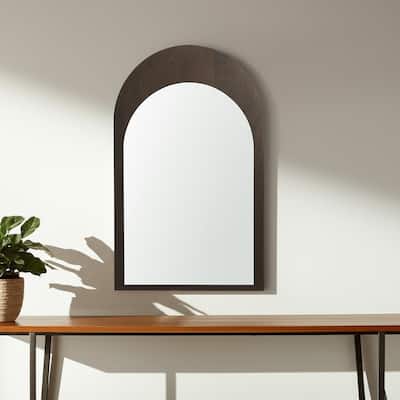 HomeRoots 36" Brown Solid Wood Arch Framed Accent Mirror - 23.00 in. x 36.00 in. x 1.00 in.