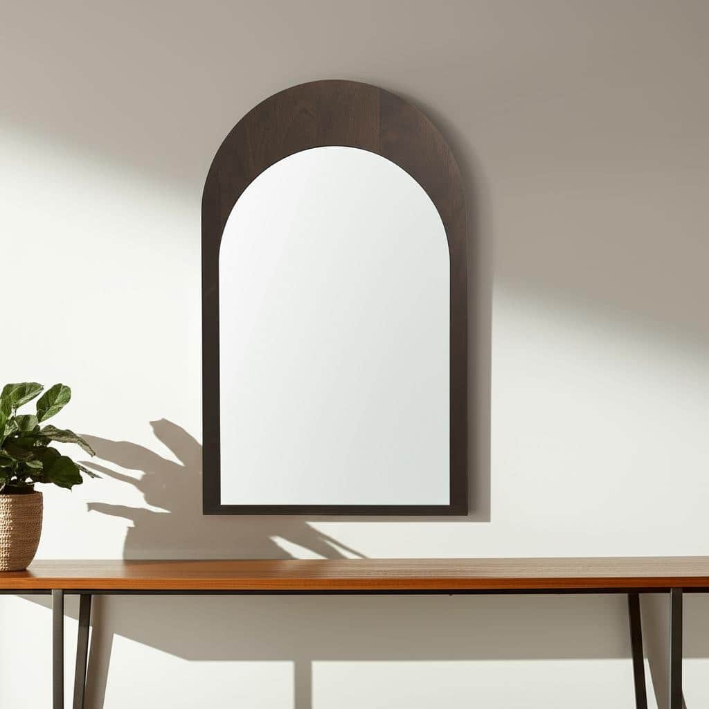 HomeRoots 36" Brown Solid Wood Arch Framed Accent Mirror - 23.00 in. x 36.00 in. x 1.00 in.