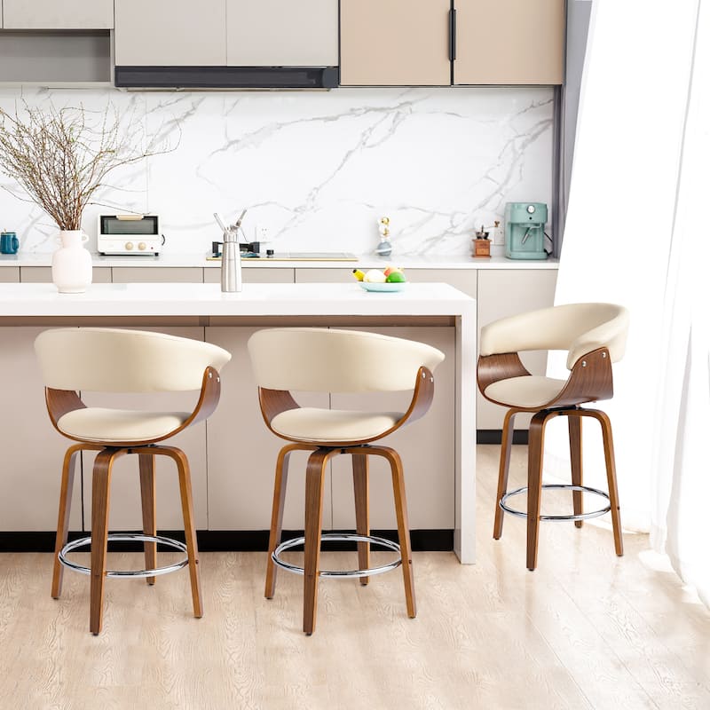 Glitzhome Set of 2 or 4 Modern Counter & Bar Height Wooden Swivel Bar Stools
