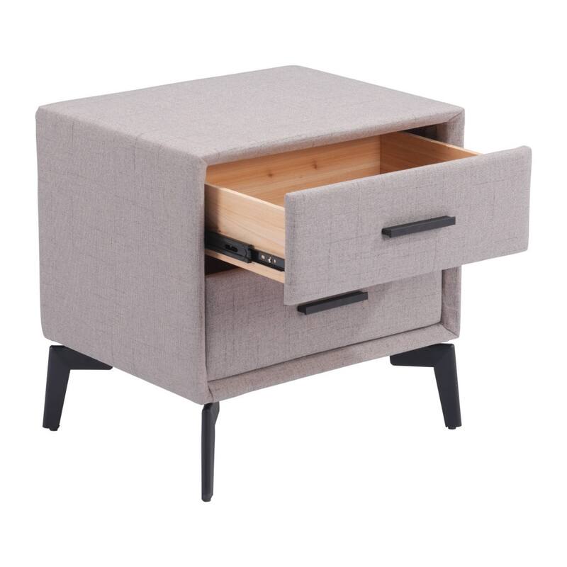 HomeRoots 20" Gray and Black Fabric Wood and Steel End Table With Two Drawers - 20' X '19.7' X '16