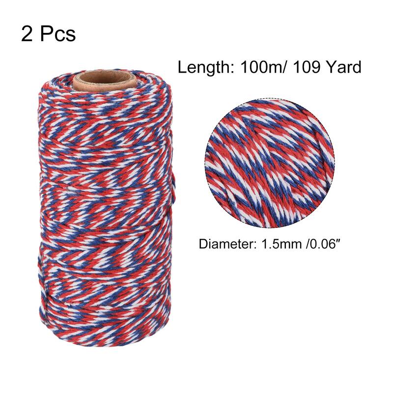 Twine Packing String Wrapping Cotton Twine Rope, for Gift Wrapping - Red,Blue,White