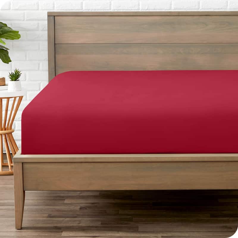 Bare Home Double Brushed Deep Pocket Fitted Sheet - Split King - Red