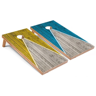 Yellow and Turquoise Pyramid Cornhole Boards with Carry Case