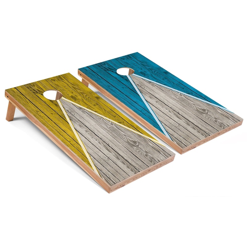 Yellow and Turquoise Pyramid Premium Cornhole Boards w Case & Lights - 16 Years and Up