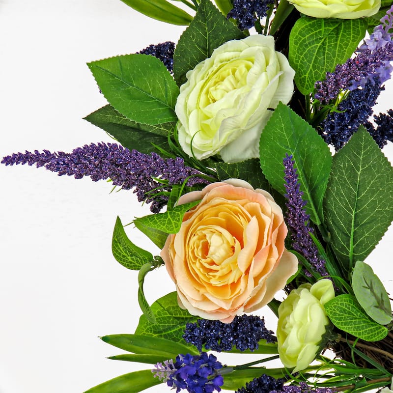 National Tree Company 24 inch Artificial Spring Wreath with Ranunculus and Astilbe Flower Blooms, Realistic Floral Decoration