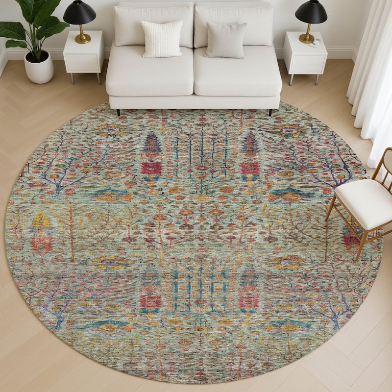 Premium Washable Super Soft Global Ravey Mayfield Rug - Green - 8' x 8'