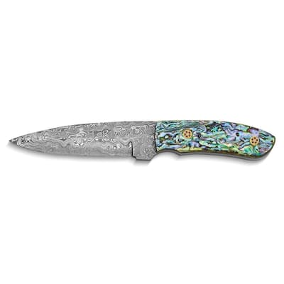 Curata Giftware Damascus Steel 256 Layer Fixed Blade Abalone Shell Handle Knife Leather Sheath Gift Box