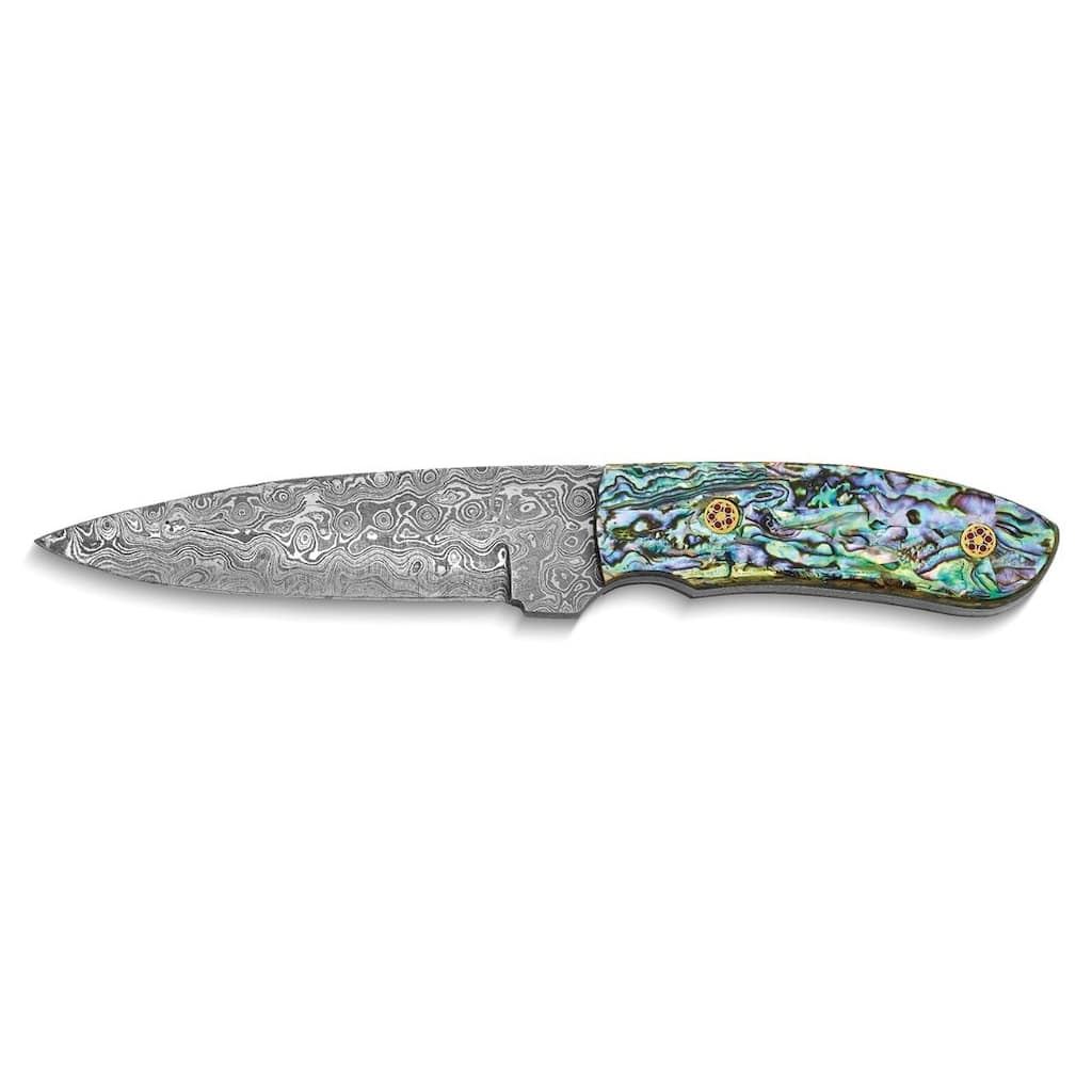 Curata Giftware Damascus Steel 256 Layer Fixed Blade Abalone Shell Handle Knife Leather Sheath Gift Box