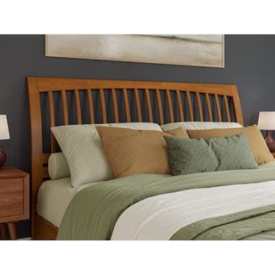 Sleigh Bed Frame Headboard Solid Wood Slat Design Light Toffee Finish King Size