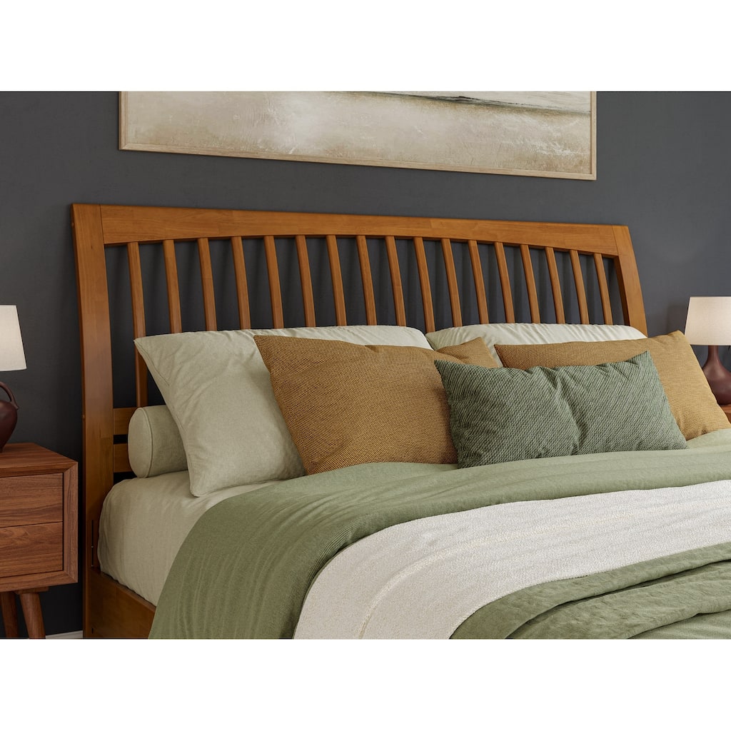 Sleigh Bed Frame Headboard Solid Wood Slat Design Light Toffee Finish King Size