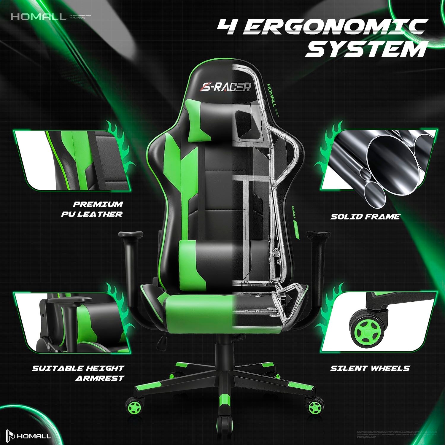 Homall Ergonomic Faux Leather Adjustable Swivel Office Gaming