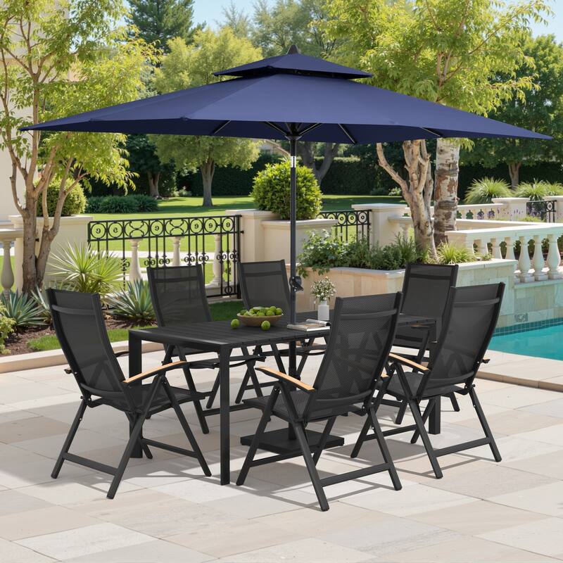 9/11-Piece Outdoor Patio Dining Set Aluminum Dining Table and Chairs w/10 ft Market Umbrella and Base