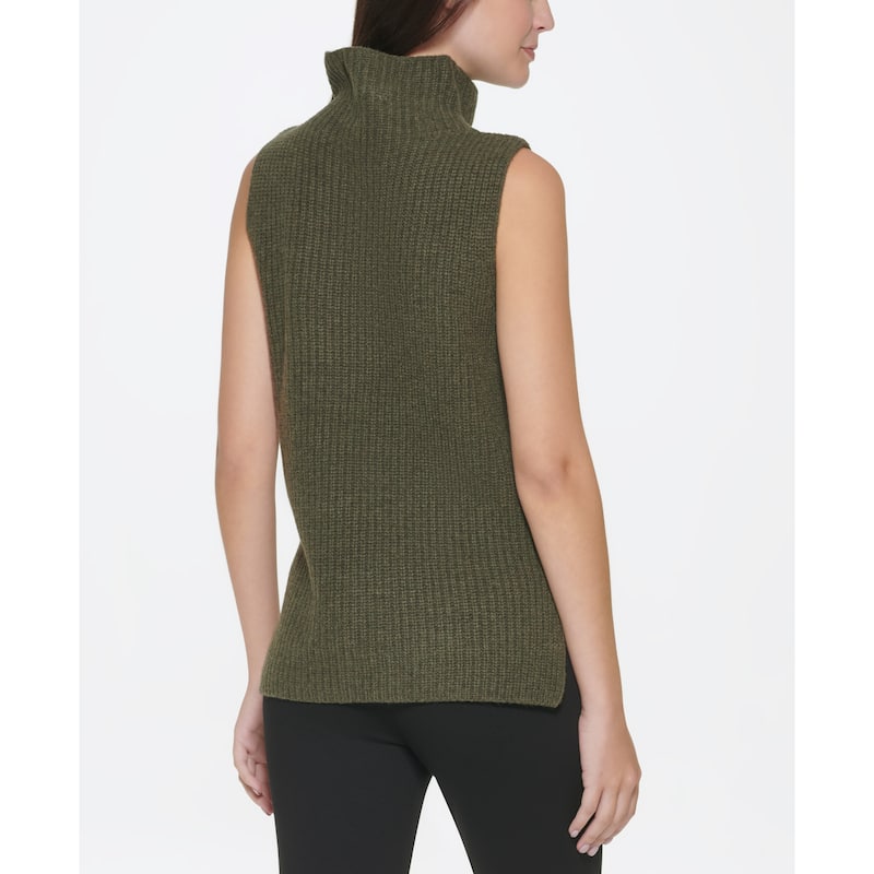 DKNY Sleeveless Turtleneck Sweater - S - Kaki Chine