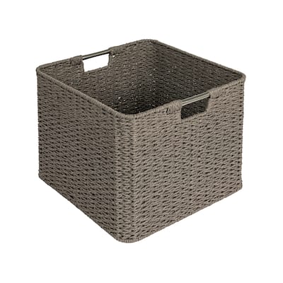 Household Essentials Woven Paper Rope Cube Basket with Stainless Steel Handles - 14.6"L x 14.6"W x 11.0"H