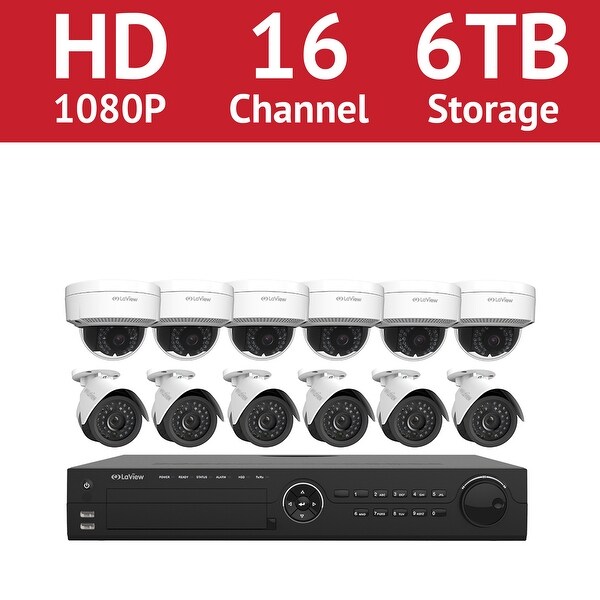 LaView 16 Channel 1080p IP NVR with (6) 1080p Bullet Cameras and (6) 1080p Dome Cameras and a 6TB HDD