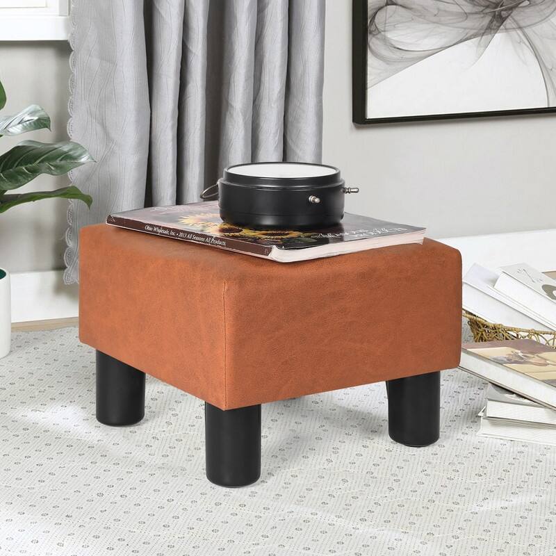 Adeco Square Footrest Stool Faux Leather Ottoman for Living Room