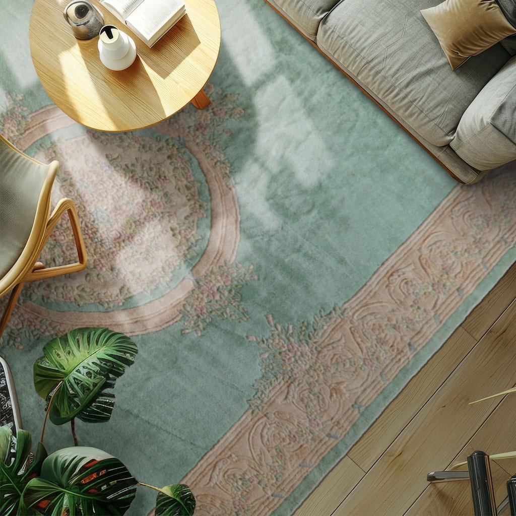 12'5''x20'5' 'Hand Knotted Wool Oversize Sea Aubusson Savonnerie Plush Pile Rug - 12' 5'' x 20' 5''