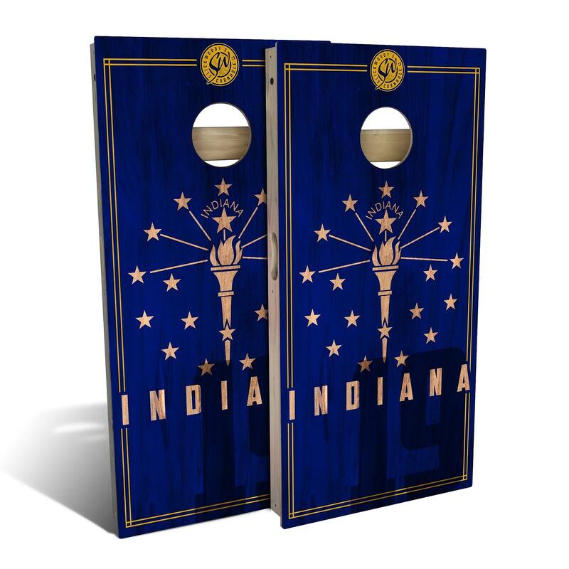 Indiana State Flag 2.0 Outdoor Cornhole Board Set - Backyard 2x4 - Include Carrying Case