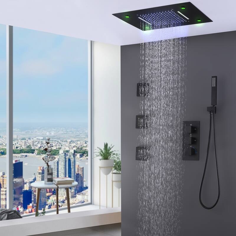 Rbrohant Thermostatic LED Waterfall Shower Faucet System Massage Jets