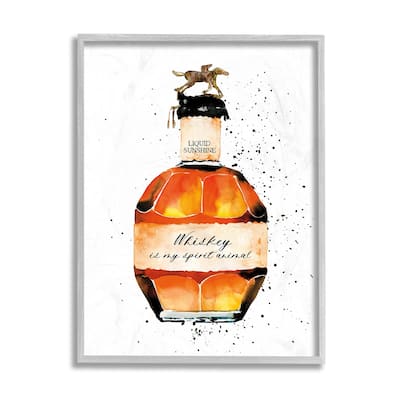 Stupell Whiskey is My Spirit Animal Quote Liquor Bottle Framed Giclee Texturized Art by Mercedes Lopez Charro