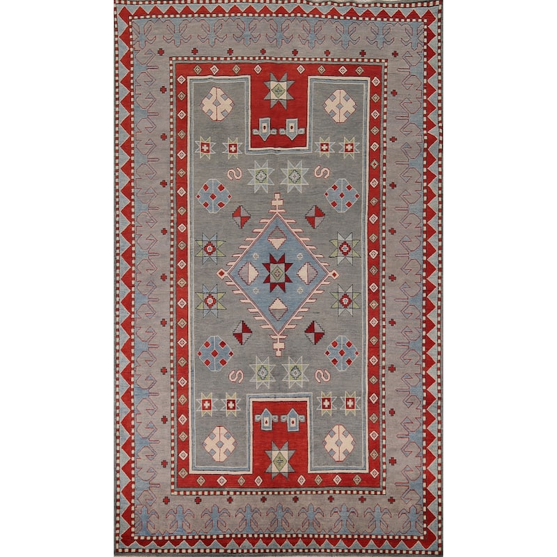 Gray Kazak Oriental Area Rug Handmade Wool Carpet - 6'6" x 10'2"