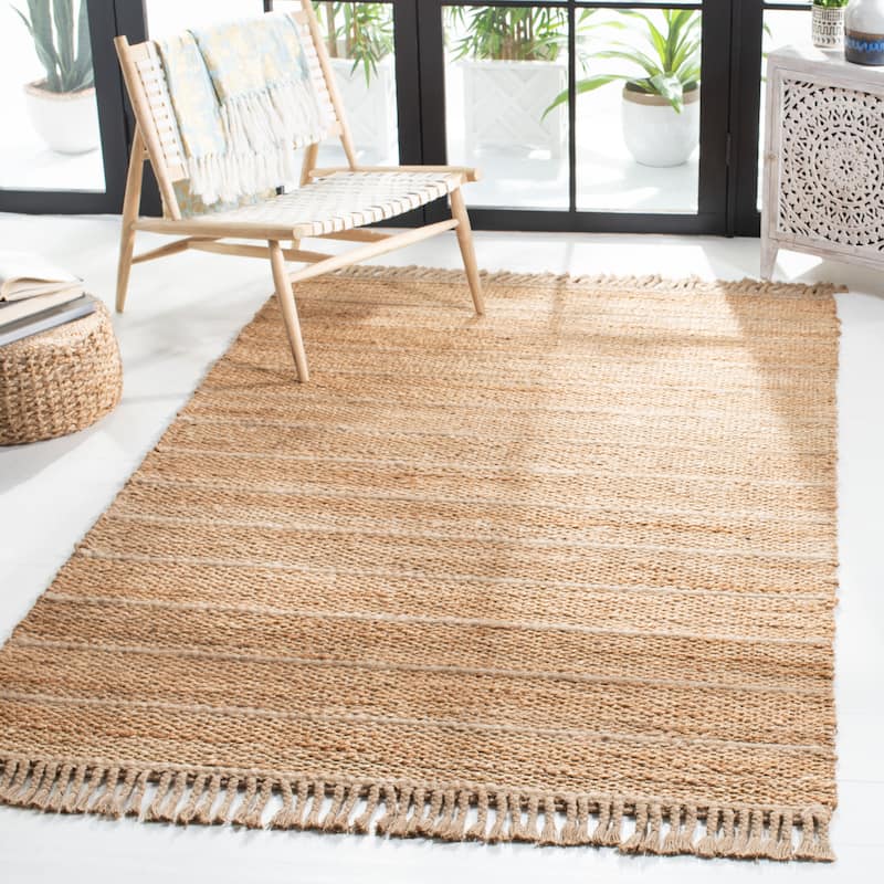 SAFAVIEH Handmade Natural Fiber Kamila Jute Tassel Rug - 3' x 5' - Natural/Light Grey