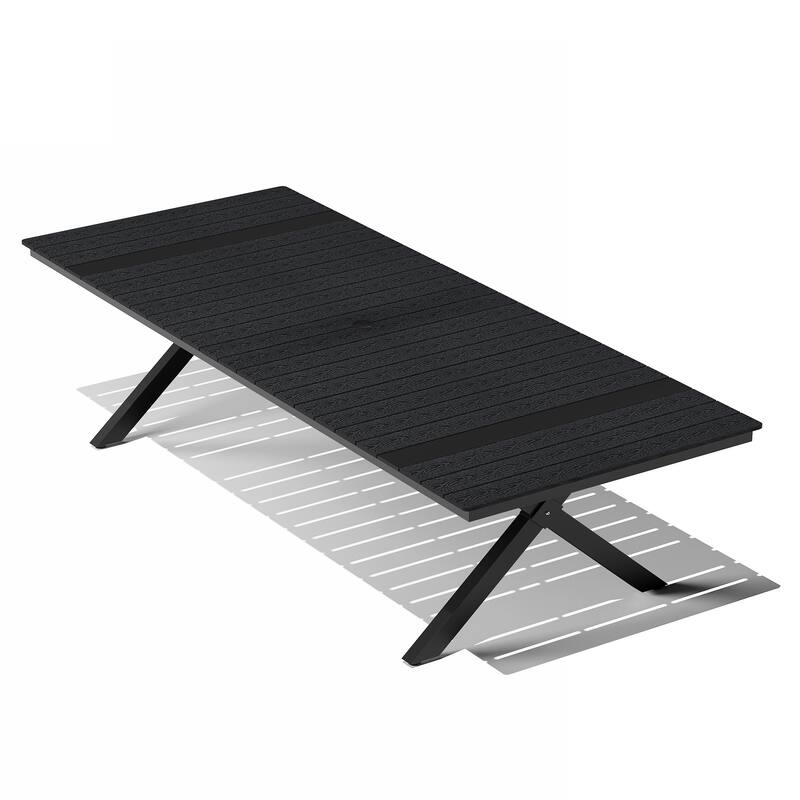 Outdoor Aluminum Dining Table Rectangular Table with Umbrella Hole for 10-12 Person