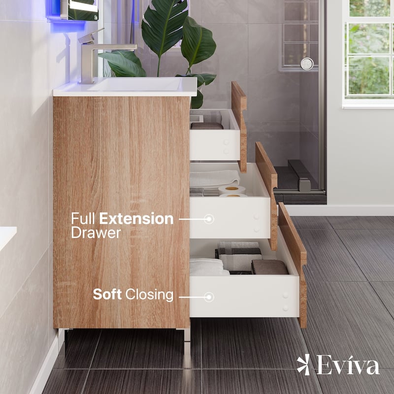 Joy 24"W Maple Freestanding Bath Vanity with Porcelain Top & Integrated Sink