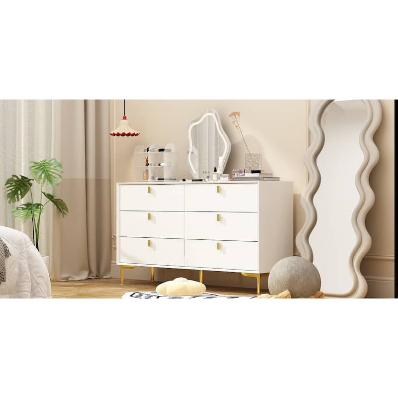 Dresser 6 Drawer Wood Dresser for Bedroom with Storage Modern Gold