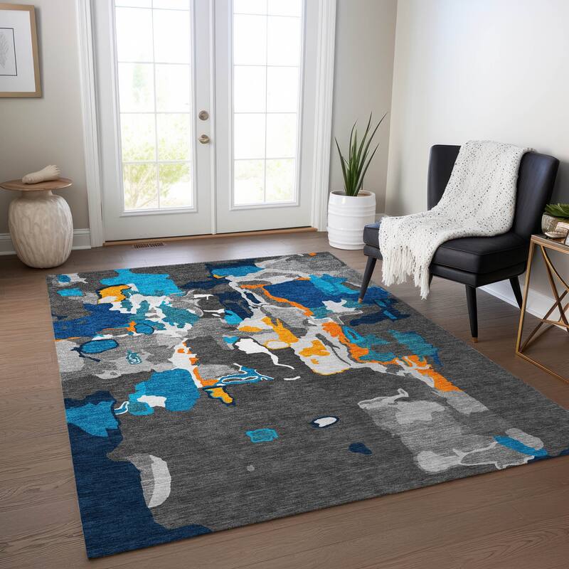 Machine Washable Indoor/ Outdoor Abstract Glam Chantille Rug - Charcoal - 10' x 14'