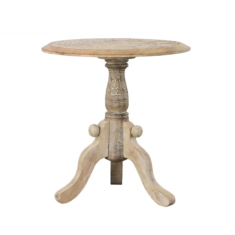 18 in. Brown and White Round Wood End Table with Pedestal Base