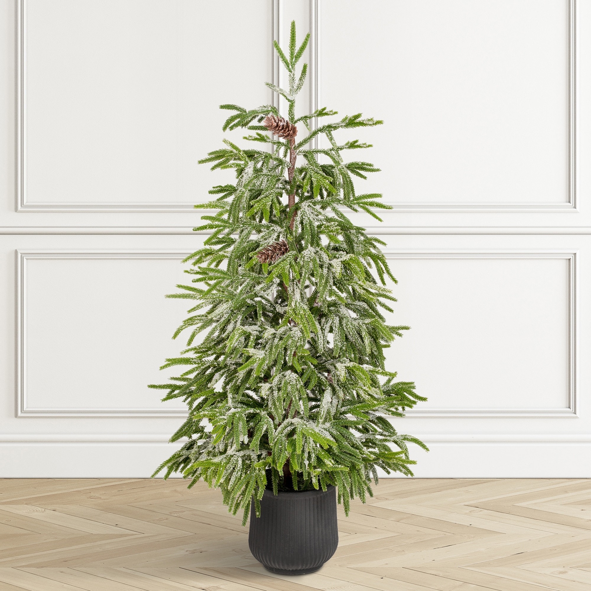 Glitzhome 3FT/4FT Christmas Artificial Frosted Norfolk Pine Porch Tree with Pinecones