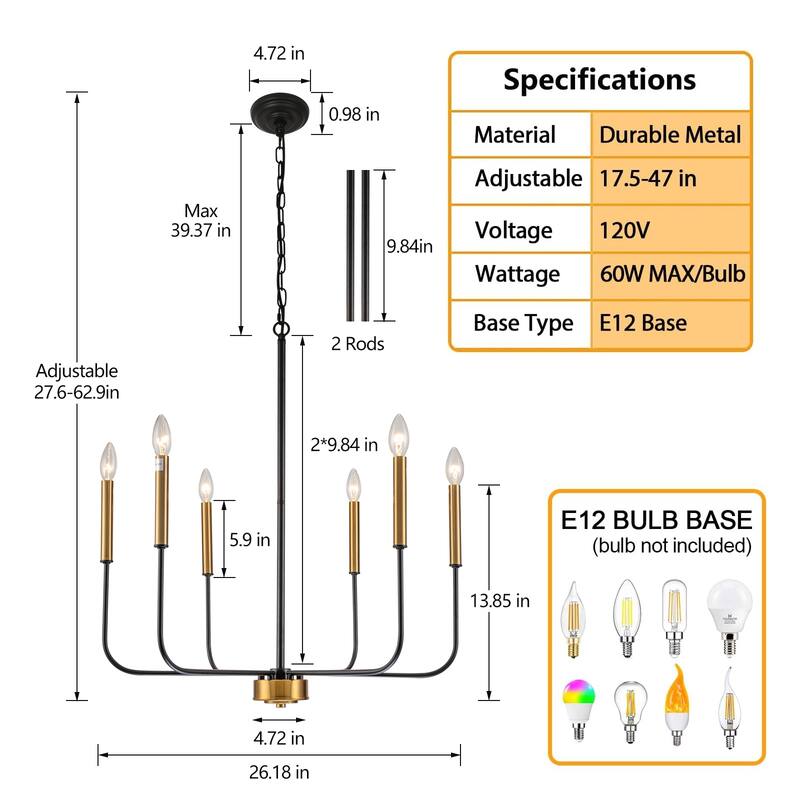 Starsky 6-Light Candle-Style Mid-Century Modern Farmhouse Traditional Classic Candle-Style Chandelier