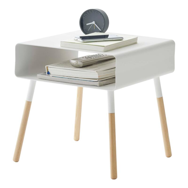 Yamazaki Home Storage Table - Two Sizes, Steel and Wood, Short, Holds 22 lbs, Minimal Assembly - White
