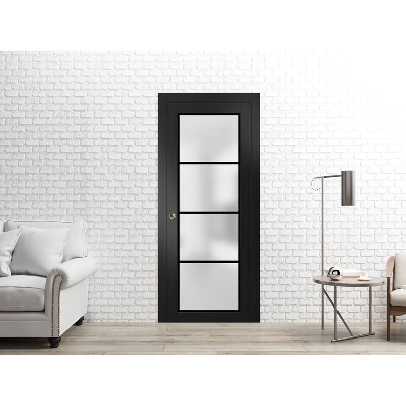 French Pocket Door 18 x 80 Planum 2132 Matte Black Kit Trims Rail