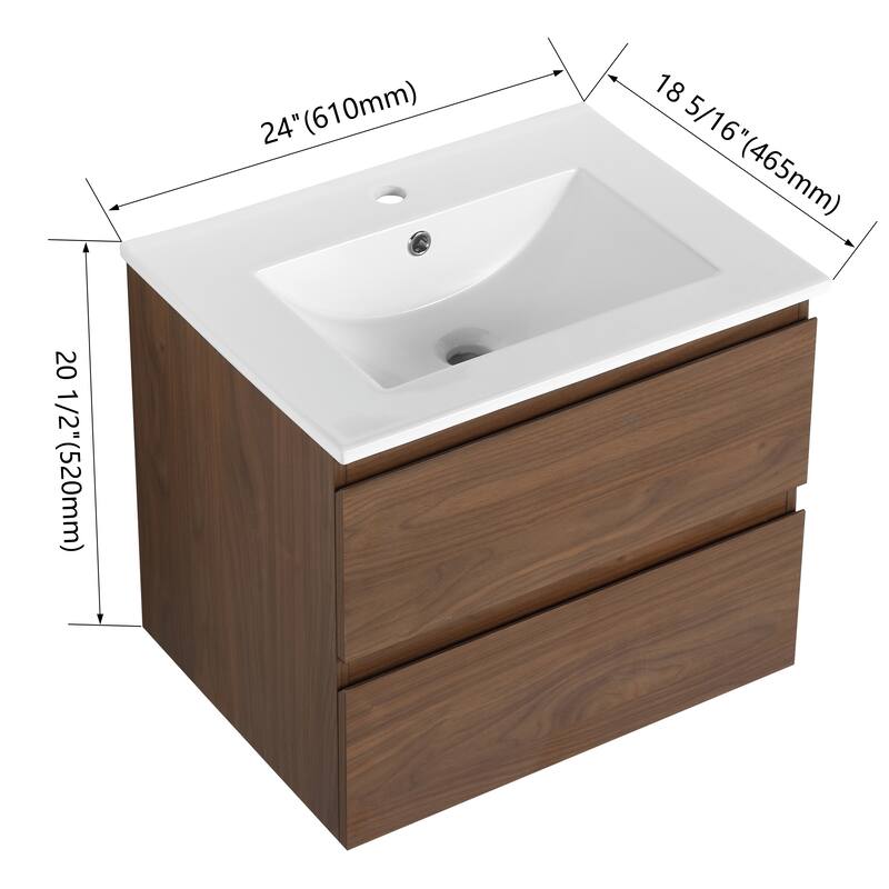 Bathroom Vanity With Sink In 24/30/36 Inch, Floating Bathroom Vanity With Soft Close Drawer