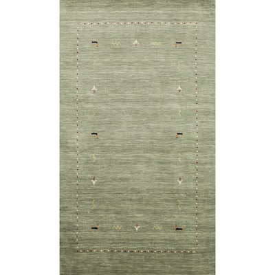 Hand Knotted Oriental 100% Wool Carpet Tribal Animal Pictorial Green Gabbeh Area Rug - 4' 11'' X 3' 0''