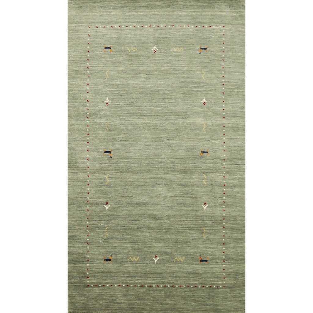 Hand Knotted Oriental 100% Wool Carpet Tribal Animal Pictorial Green Gabbeh Area Rug - 4' 11'' X 3' 0''
