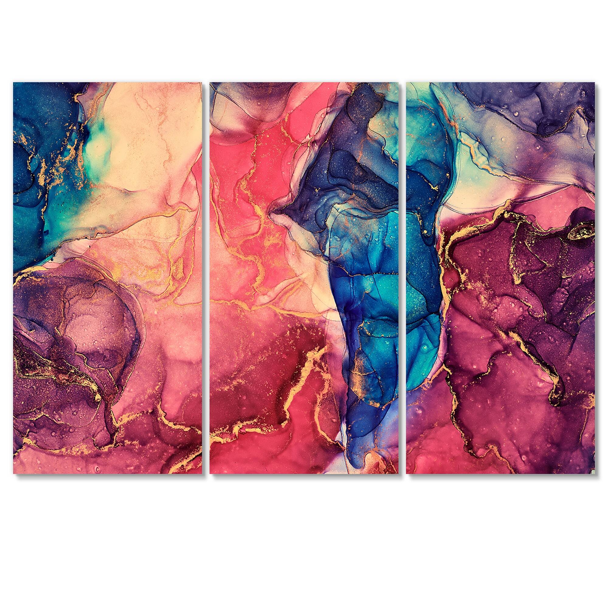 Designart "Purple And Blue Luxury Abstract Fluid Art XII" Modern Canvas