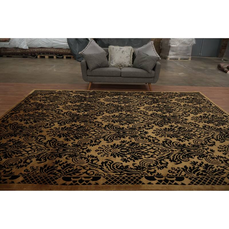 Hand Knotted Oriental 100% Wool Carpet Traditional Floral Yellow & Gold Nepalese Area Rug - 11' 10'' X 9' 0''