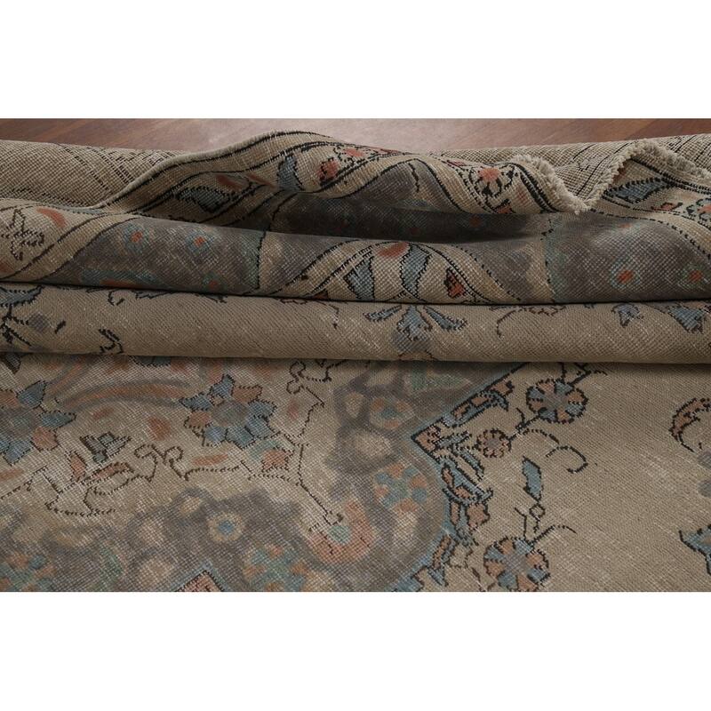 Geometric Tabriz Persian Rug Hand-Knotted Beige Wool Carpet - 8'2"x 10'6"