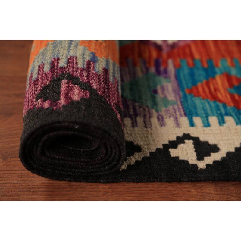 All-Over Geometric Kilim Oriental Area Rug Flatweave Wool Carpet - 8'4" x 9'8"