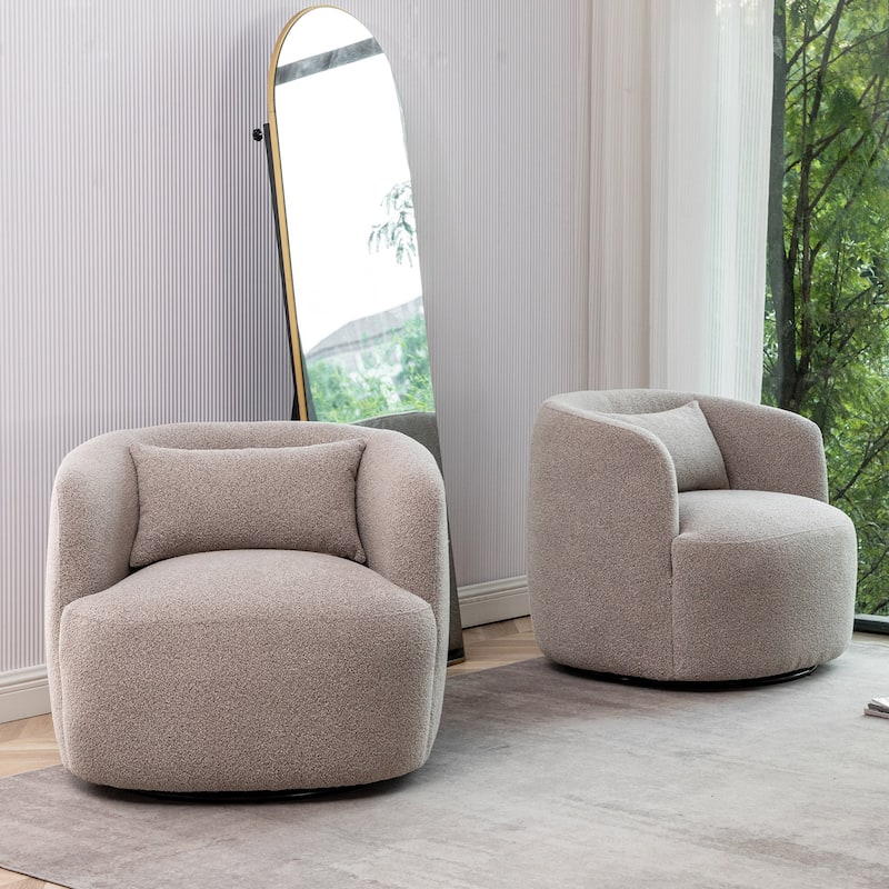 KINWELL 34" Wide Boucle Fabric Upholstered Swivel Armchair (Set of 2) - Taupe