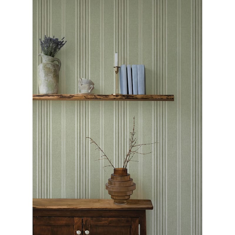 Chesapeake Calvados Moss Linen Stripe Wallpaper