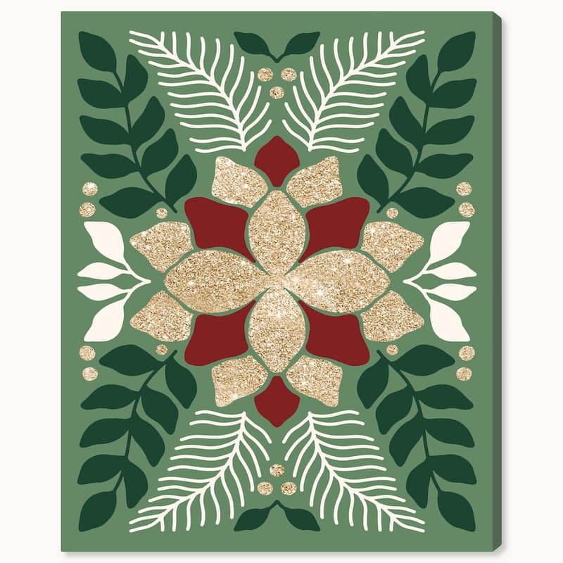 Wynwood Studio Canvas Holiday and Seasonal Gift Card Floral Gold Glam Wall Art Canvas Print