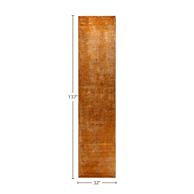Fine Vibrance, One-of-a-Kind Hand-Knotted Runner Rug - Gold, 2' 8" x 11' 5" - 2' 8" x 11' 5"