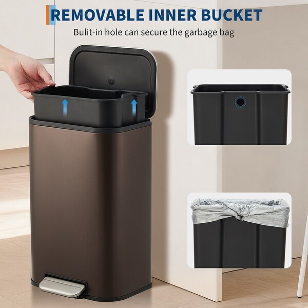 Kitchen Step Trash Can, Stainless Steel, Soft-Close Lid, Inner