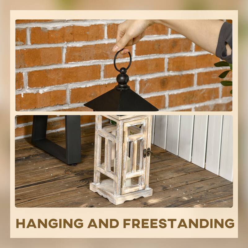 HOMCOM 2 Pack 31"/22" Large Rustic Lantern Decorative, Hanging Wooden Metal Indoor/Outdoor Lantern