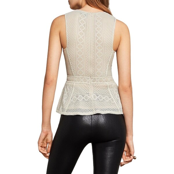 BCBGMAXAZRIA Womens Hanne Geometric Lace Peplum Top